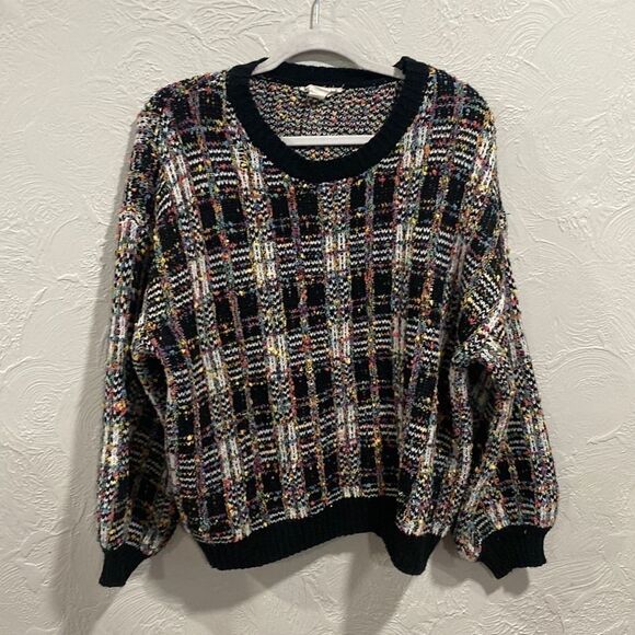 Love riche multicolor vibrant checkered sweater size large - Picture 1 of 8